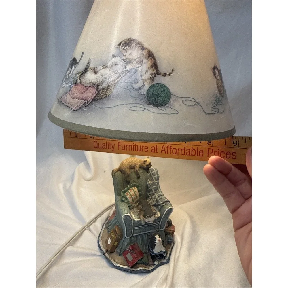 Vintage Cat Lady Table Lamp Chair Cats Kittens Yarn Comfy Chair Resin Grannycore